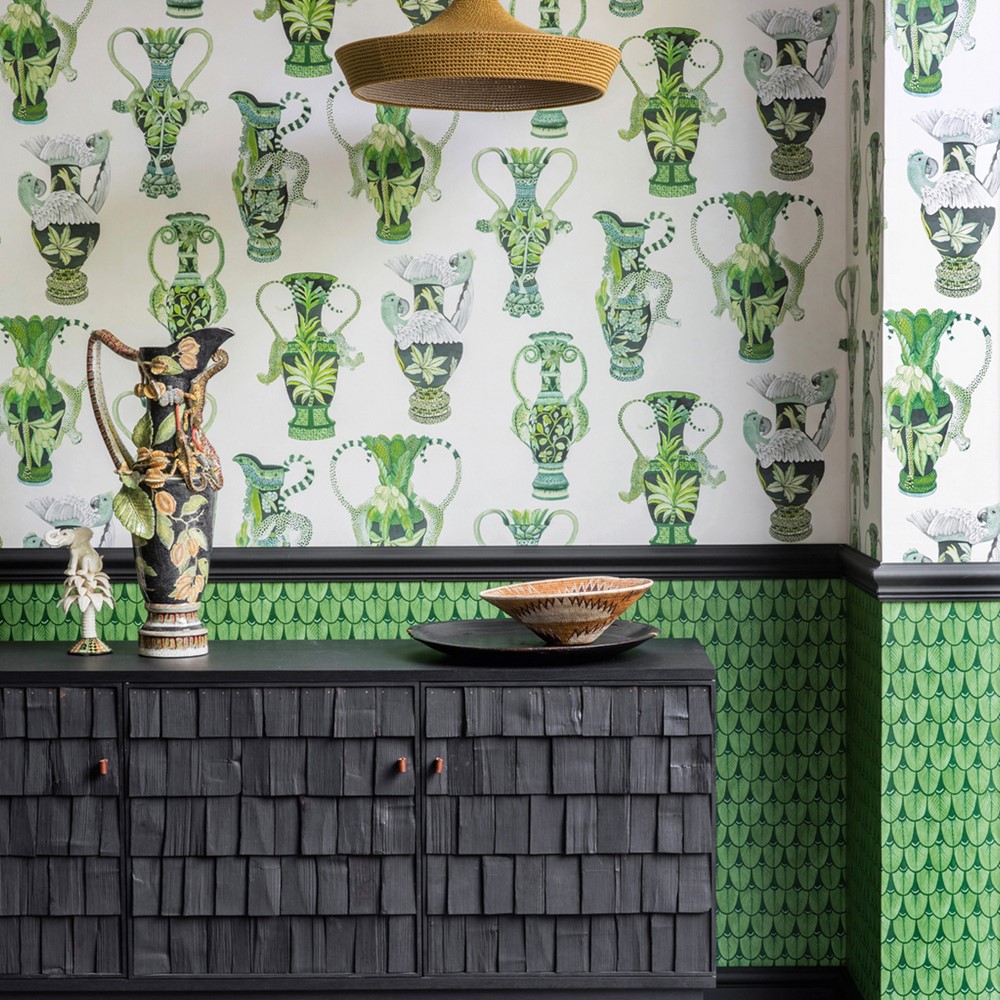 Khulu Vases Wallpaper 12056 by Cole & Son in Green Cream